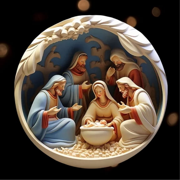 SRUILUO Nativity Christmas Tree Decorations, Christmas Easter Nativity Scene Ornaments, Acrylic 3D Hanging Ornament Pendant for Xmas Tree Birth of Jesus Christian Decor Religious Gifts