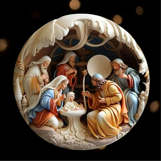 SRUILUO Nativity Christmas Tree Decorations, Christmas Easter Nativity Scene Ornaments, Acrylic 3D Hanging Ornament Pendant for Xmas Tree Birth of Jesus Christian Decor Religious Gifts