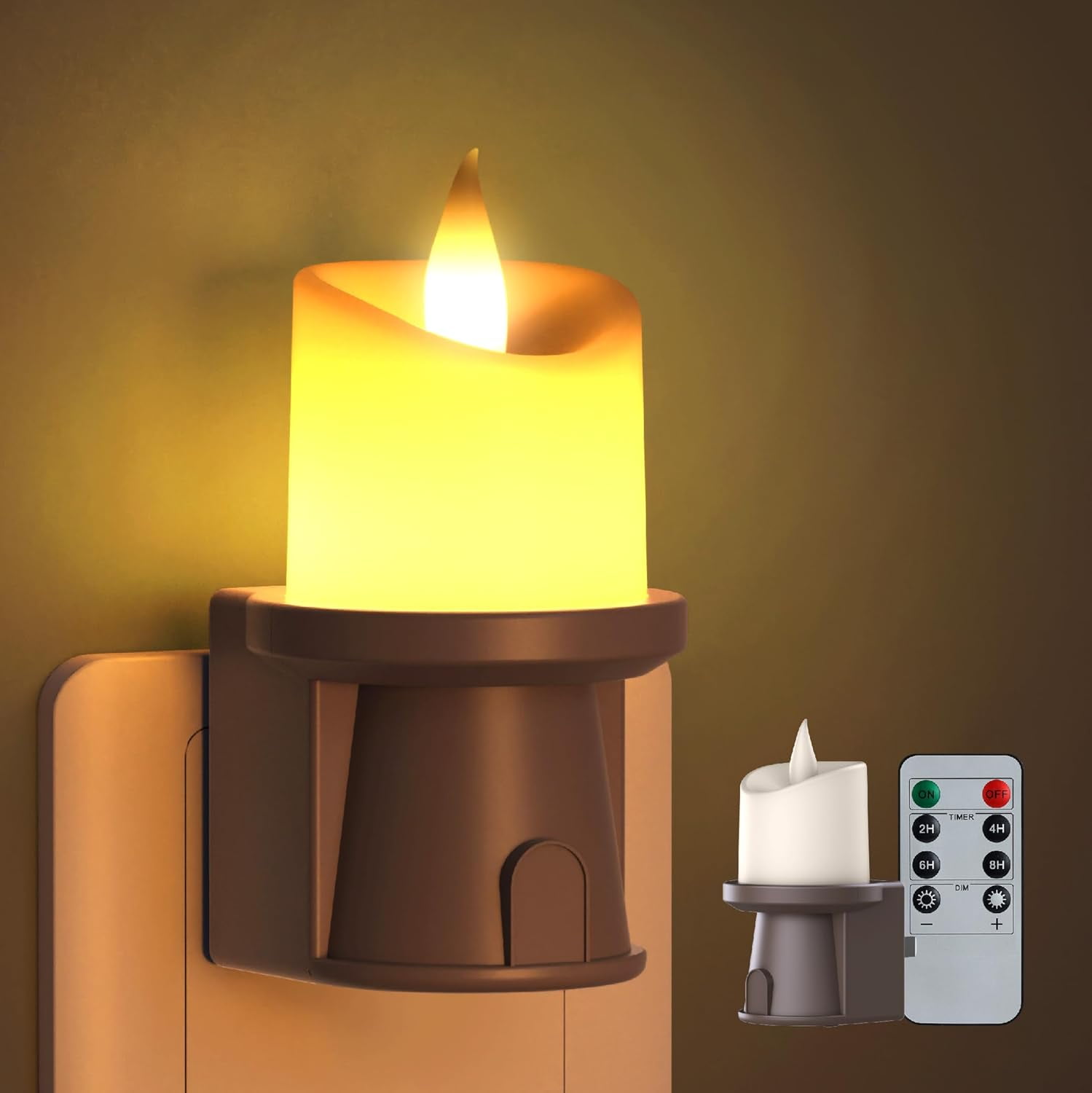 SRWEHG-Nightlight Flameless Candle, Electrical Outlet Plugs w/Dusk Dawn ...