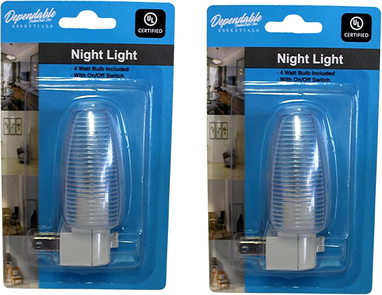 SRWEHG-Set of 2 Night Light On/Off Switch UL Certified White Base Clear ...