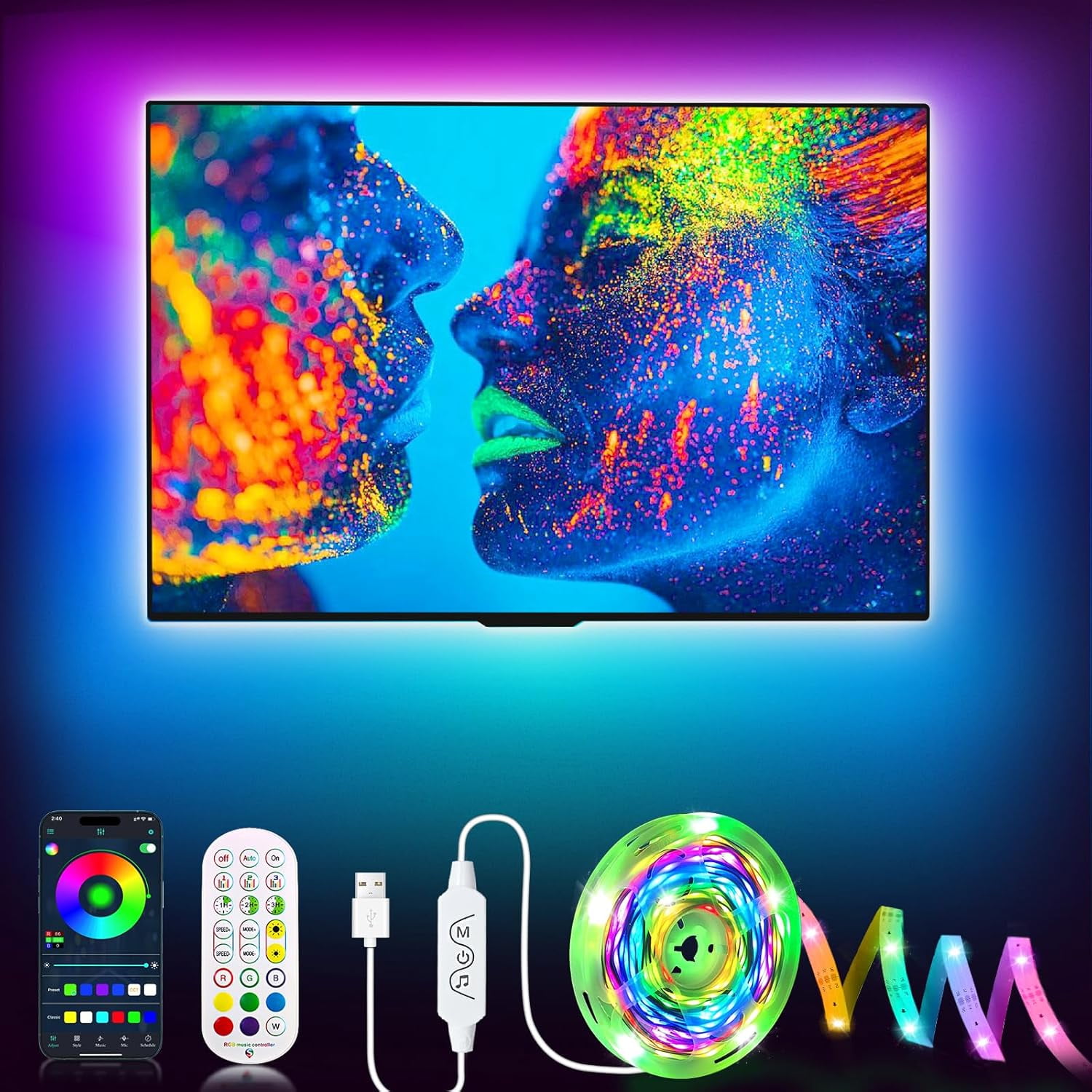 SRWEHG-TV Led Backlight, 23ft LED Lights for TV Behind for 75-100 inch ...