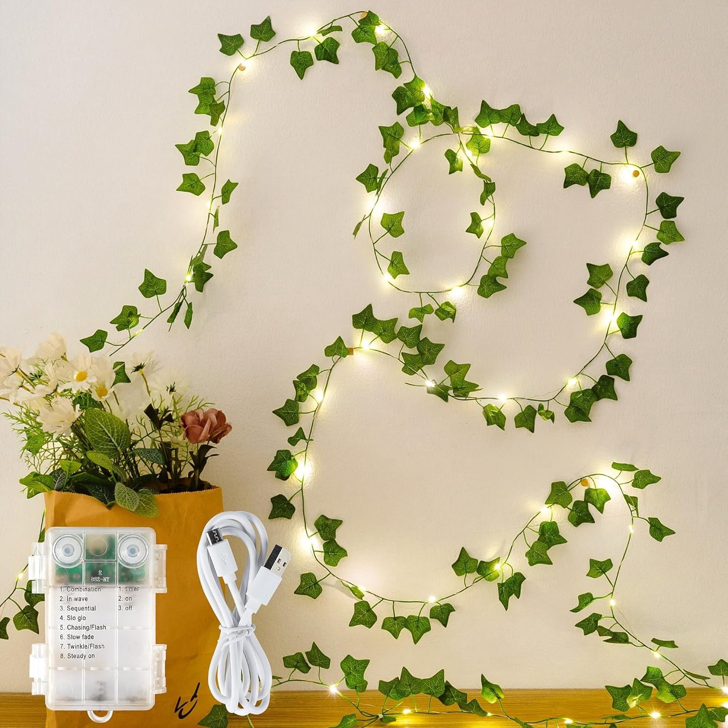 SRWEHG-Vines with Lights, 23 Ft 73 Led Fake Ivy Vines with Fairy Lights ...