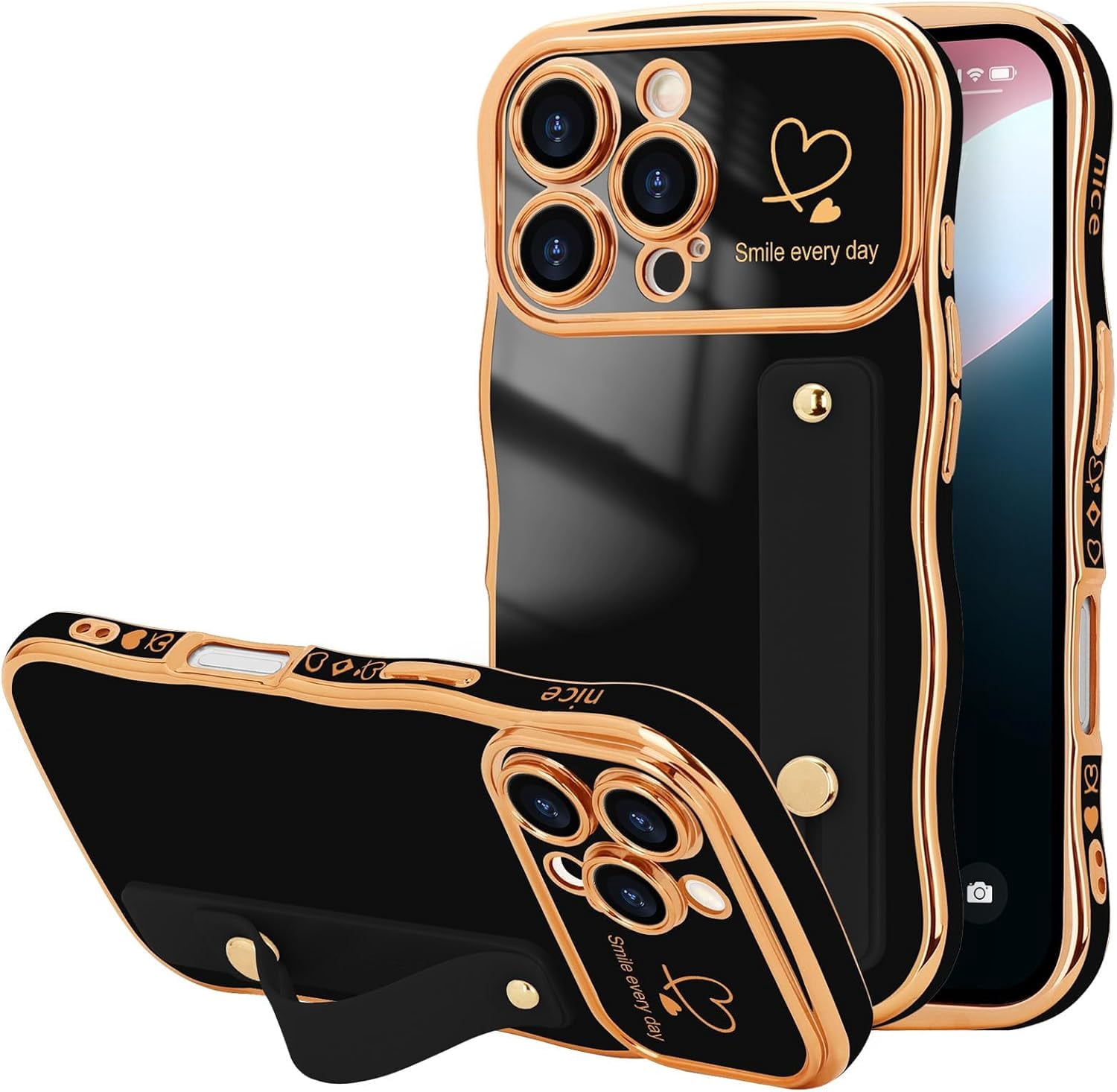 SRWEHG-for iPhone 16 Pro Max Case for Women Girls with Strap, Wave