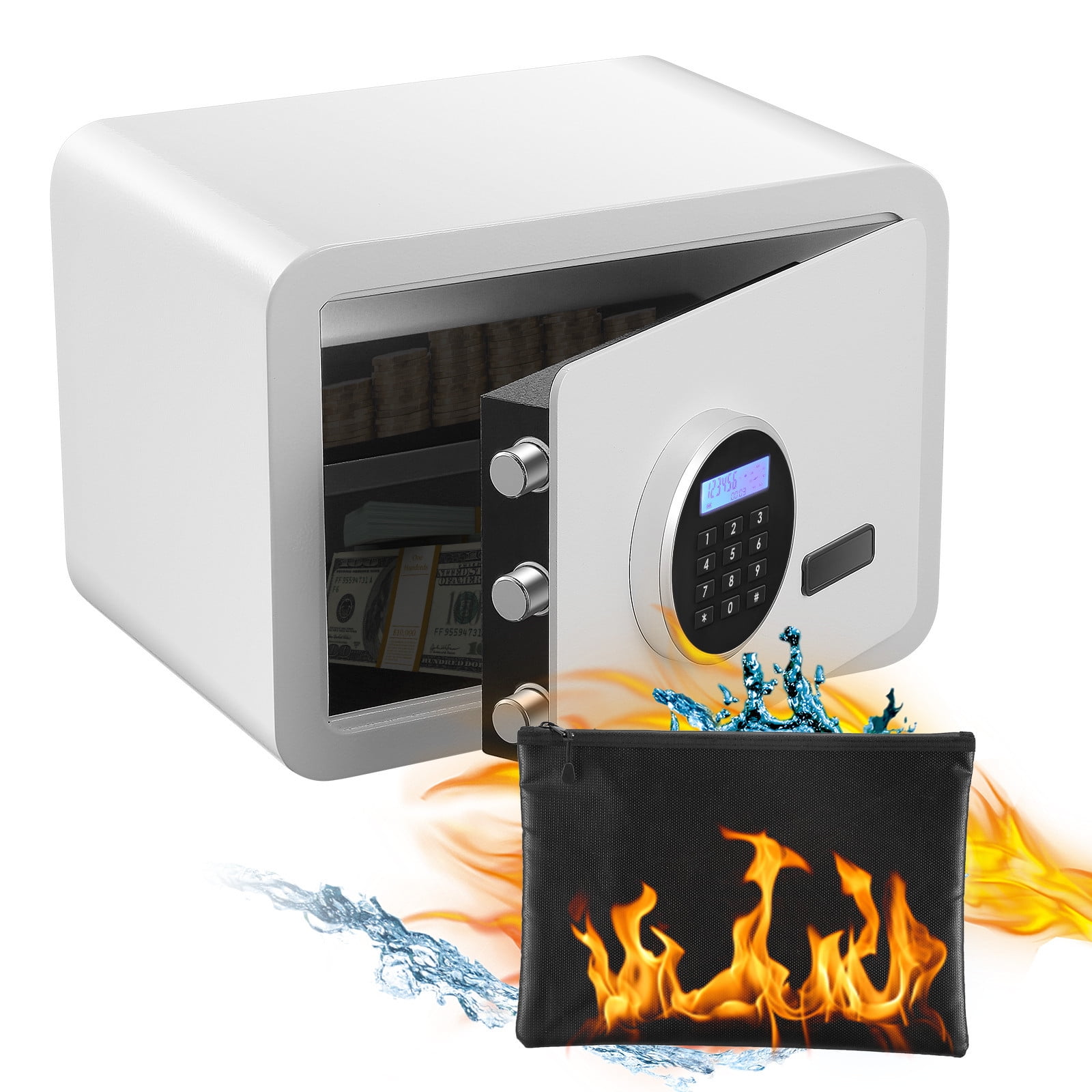 SRWTRCHRY 1.0 Cu. ft. Safe Box, Fireproof, Keys & Digital Keypad Lock, Home Safe for Money, Wall Mountable, Black A9045