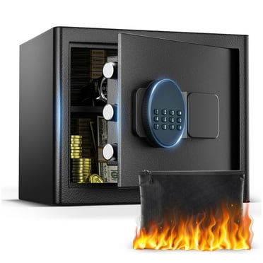 SRWTRCHRY 1.2 Cu. ft. Safe Box, Fireproof, Keys & Digital Keypad Lock, Home Safe for Money, Wall Mountable, Black, 24.7lb