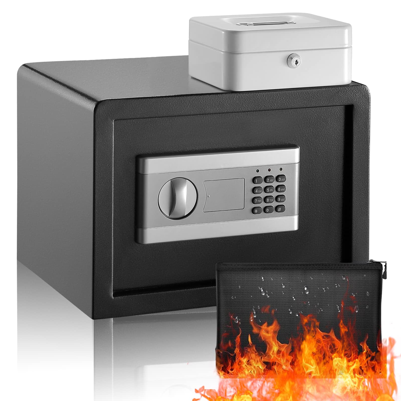 SRWTRCHRY 1.25 Cubic Fire Resistant Safe Box with Fireproof Money Bag, Personal Security Home