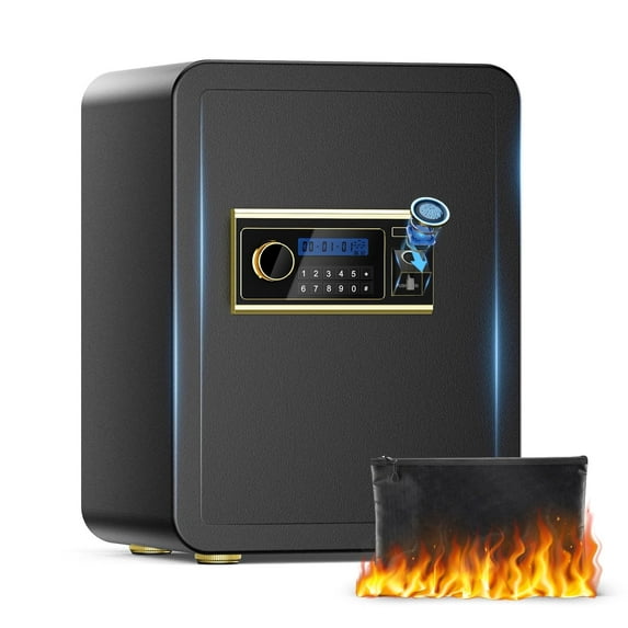 SRWTRCHRY Safe 2.0 Cu. ft. Fingerprint Safe Box, Fireproof, Keys & Digital Keypad Lock, Home Safe for Money, Wall Mountable, Black 9045