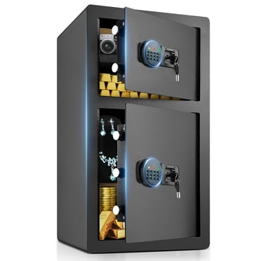 SRWTRCHRY 4.6 Cu ft Large Safe Box Fire-Resistant, Dual Door Home Safe with Digital Keypad and Deposit Slot & Alarm System, Money Safe With Mute Function and LED Light, Safe for Money Valuable