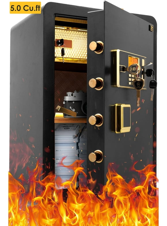 SRWTRCHRY 5.0 Cu. ft. Safes Lock Box, Fireproof Home Safe, Dual Key System, Black, 74 lb