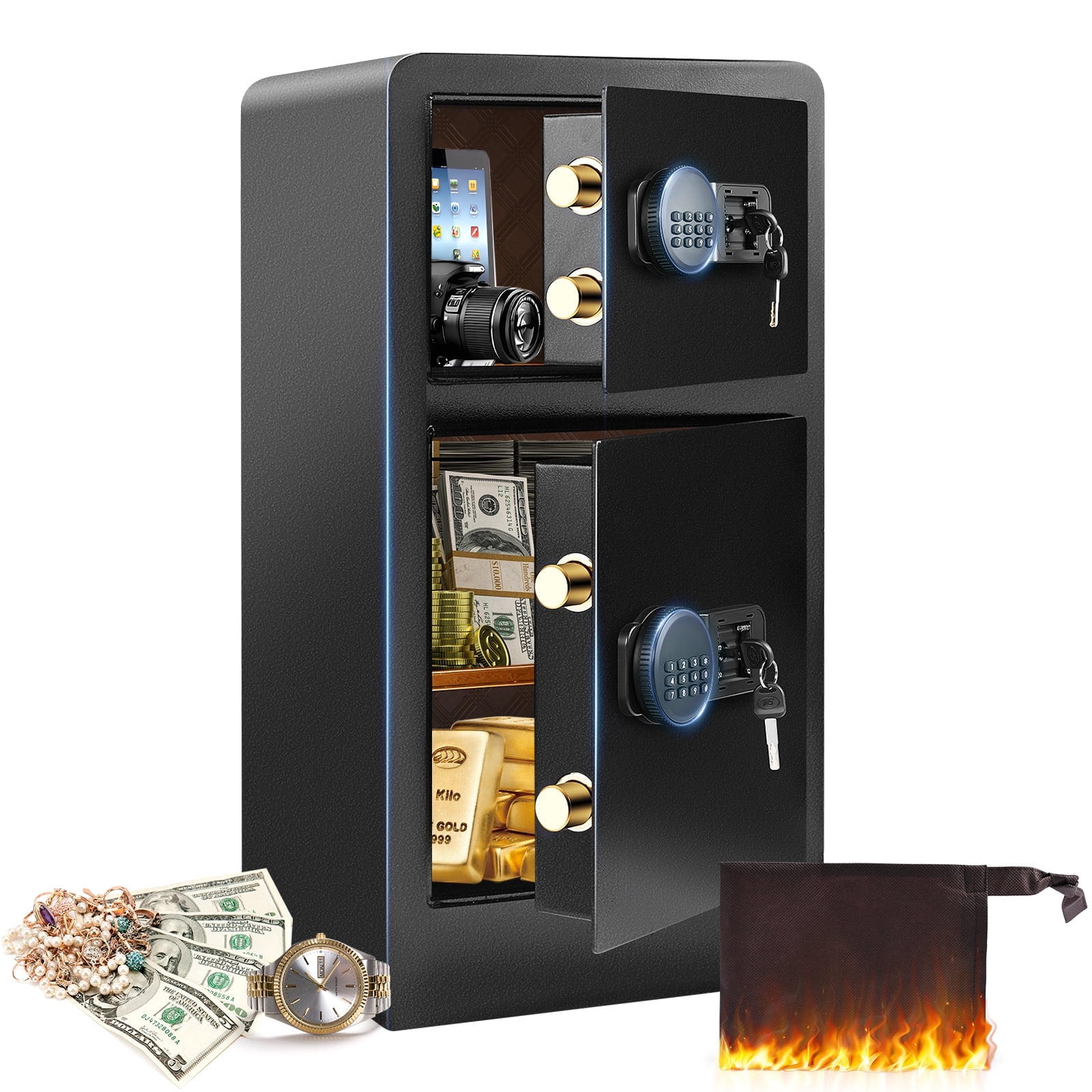 SRWTRCHRY 6.5 Cu.ft. Safes, Personal Secure Anti-Theft Home Safe, Large Lock Safe with Dial Keypad, Fireproof Safe Dual Key, 88 lb