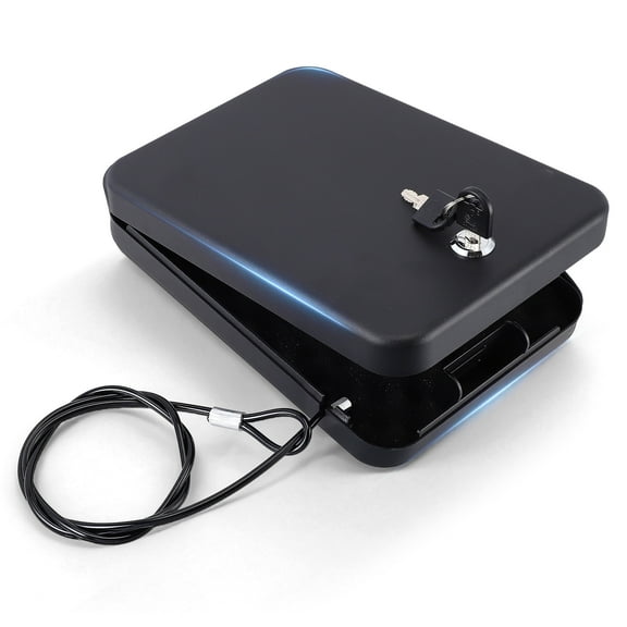 SRWTRCHRY Safe with 3ft Cable & Key Lock - 9.4x6.5in Steel Vault for Jewelry/Phones (Car, Gym, Beach Anti-Theft)‌