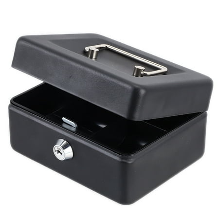 SRWTRCHRY Money Box, Cash Box with Key, Small Safe Lock Box with Portable Handle, Cash Drawer,5.91"x 4.72"x 3.15" Black Small