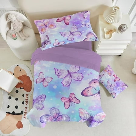 Toddler Bedding Sets for Babys Boys Girls Kids Blue Purple Tie Dye Butterfly Toddler Crib Comforter Set Flat Sheet Fitted Sheet and Pillowcase 4 Pieces