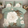thumbnail image 1 of Queen Comforter Set Botanical Floral Bedding Set White Flowers Leaves Printed on Green Reversible Design Soft Microfiber Comforter with Sheet Set All Season 7 Pieces Bed in a Bag, 1 of 6