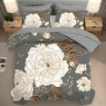 thumbnail image 1 of Queen Comforter Set Botanical Floral Bedding Set White Flowers Leaves Printed on Gray Reversible Design Soft Microfiber Comforter with Sheet Set All Season 7 Pieces Bed in a Bag, 1 of 6