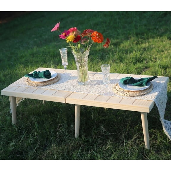 SRYBLT 22x44 inch Boho Wood Pincic Table,Low Tables for Sitting on Floor,Perfect for Two,for Outdoor, Beach, Picnic, BBQ and Party (1, Oblong)