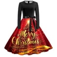 thumbnail image 1 of SRZYMJ 1950s Vintage Christmas Dress for Women Christmas Trees Print Patchwork Plus Size Long Sleeve Prom Dress with Belt, 1 of 3