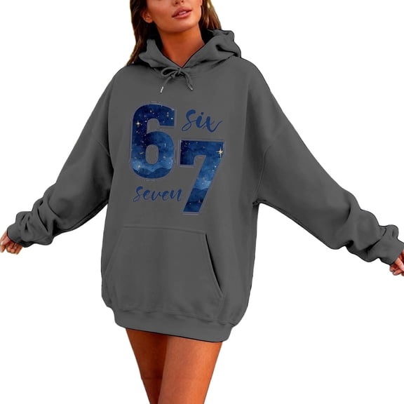 SRZYMJ 67 Oversized Hoodies for Women Long Sleeve Funny Pullover 6 7 Meme Graphic Hoodies Fall Winter Sweatshirts