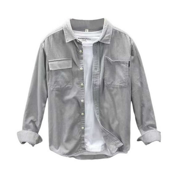 SRZYMJ ACLCSHM Mens Long Sleeve Corduroy Button Down Cargo Shirt Jacket Featuring Multiple Pockets Soft Warm Trucker Lapel Design Casual Autumn Wear Tops
