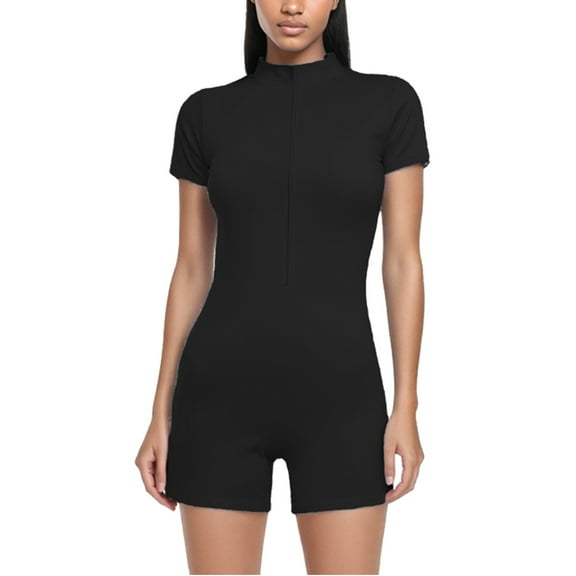 SRZYMJ Athletic Women's Jumpsuit 2025 Summer Zipper Short Sleeve Yoga High Elastic Slim Fit Quick Drying Athletic Wear Jumpsuit