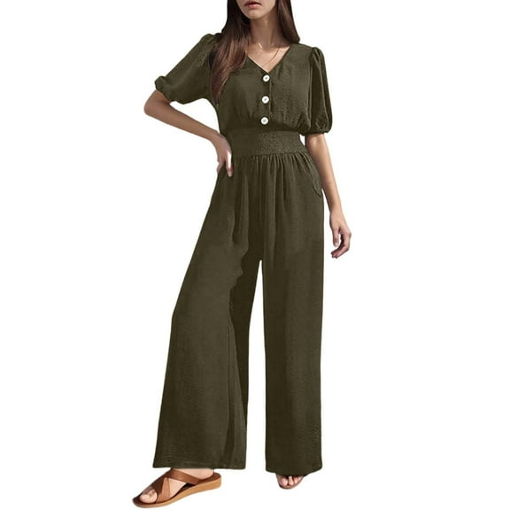 SRZYMJ Athletic Women's Jumpsuit Elegant V-Neck Women Jumpsuit Flowy Wide Leg Romper with Waist for Dressy Casual Wear and Versatile Seasonal Outfits
