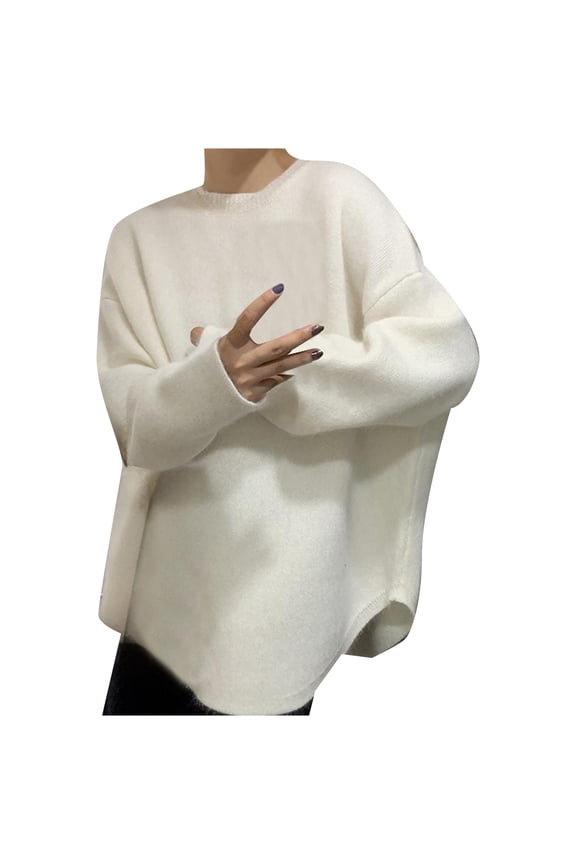 Autumn Winter Women's Pullover Sweater Mid Length Korean Style Gentle Lazy Rounded Hem Knit Top High End Fashion