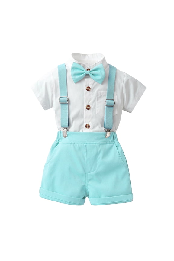 Baby Boy Gentleman Suspenders Outfit Formal Wedding Dress Suits Set Mint Green 12-18 Months