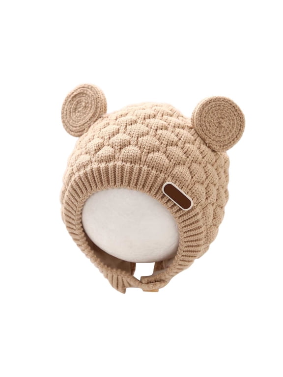 Baby Crochet Hat Cute Bear Ear Beanie Toddler Boys Girls Earflap Hats for Fall Winter Warm Cap