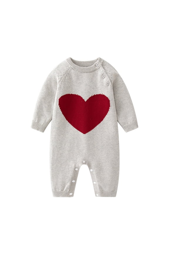 Baby Romper Baby Knitted Jumpsuit Love Festival 1 Year Old Creeper Christmas Grey 0-3 Months