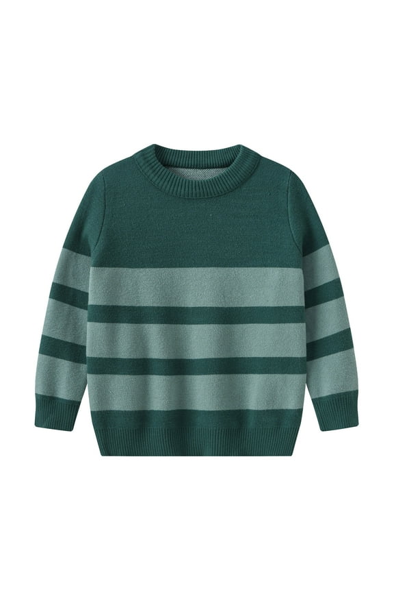 Babys Boys Striped Knit Crewneck Sweater Striped Knit Pullover Sweater for Toddler Boys and Girls Cozy Long Sleeve Winter Top Green 8-9 Years