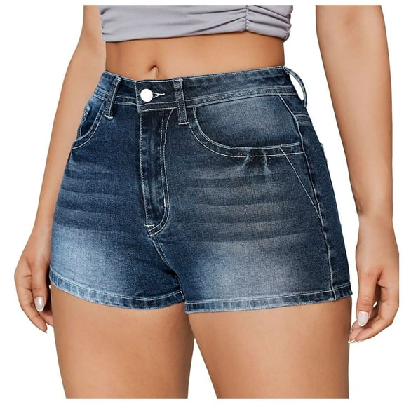 SRZYMJ Beach Outfit Jean Shorts Ladies Women's High Rise Distressed Denim Shorts Casual Rolled Hem Ripped Jean Summer Pocket Design