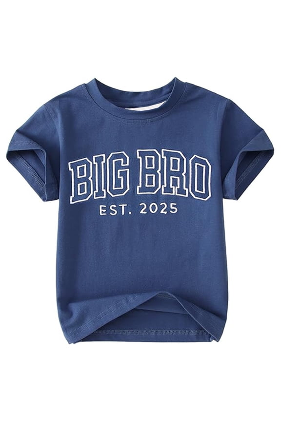 Big Brother Shirts Toddler Baby Boy Embroidery Big Bro Est. 2025 T-Shirt Summer Short Sleeve Tees Announcement Tops Navy 4-5 Years