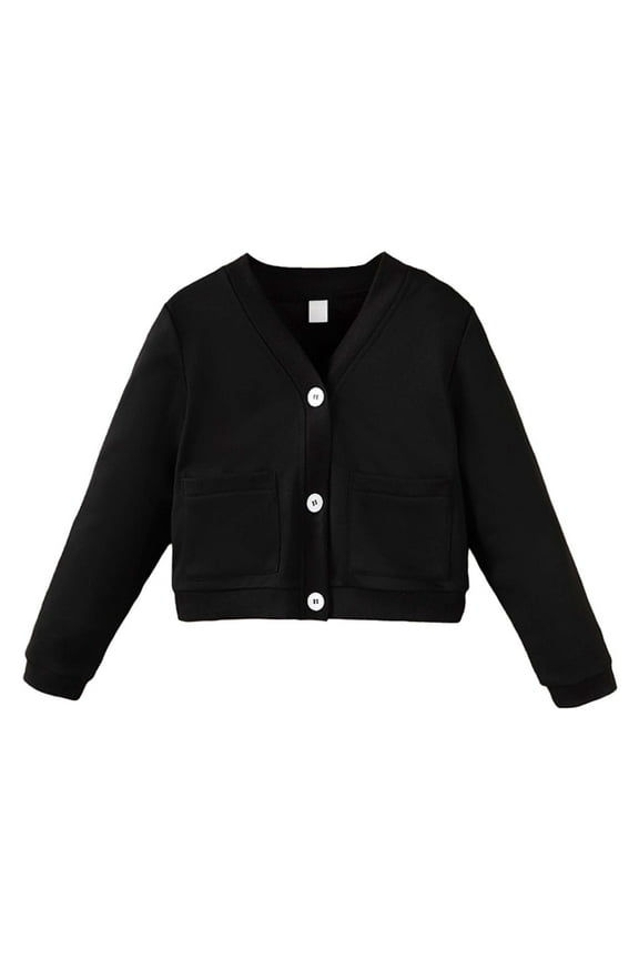 Big Kids Black Casual Cardigan Long Sleeve Open Front Sweater Jacket Boys Girls Fall Outerwear Black 7-8 Years