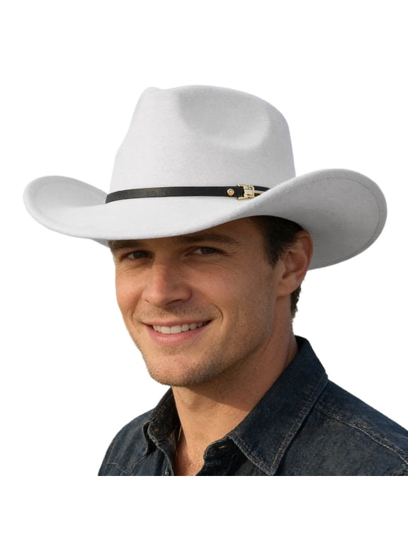 Black Leather Belt & Chain Decor Cowboy Hat | Classic Western Style Wide Brim Fedora Rolled-Brim Cap for Women Men