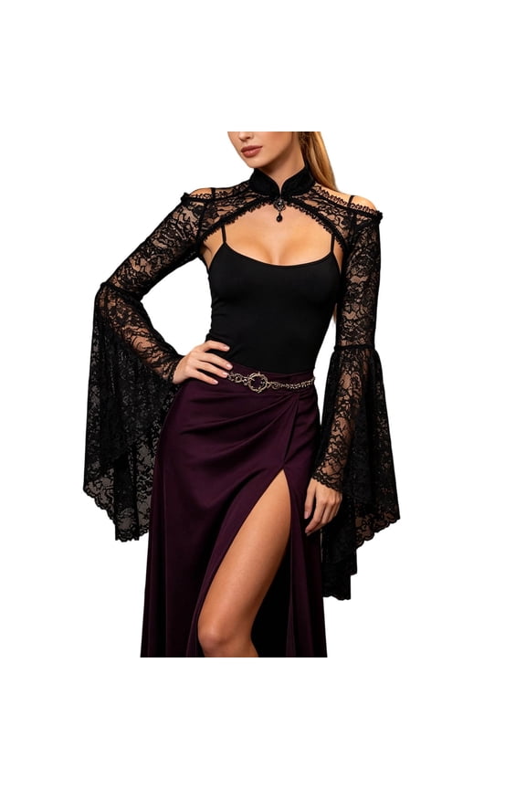 Bolero Shrug Top Trad Goth Black Shawls and Wraps for Evening Dresses Short Cardigan L