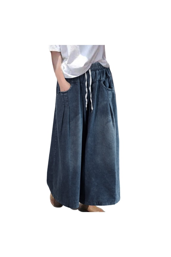 Bootcut Jeans Women's Stylish Women's Wide Leg Denim Pants with Elastic Waistband and Deep Pockets for