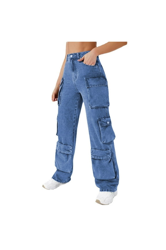 Bootcut Jeans Women's Women's Zipper Bag Style High Waisted Straight Leg Denim Overalls Jumpsuit with Comfortable Fit and
