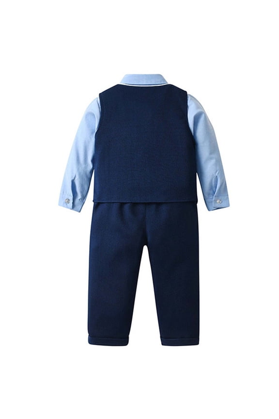 Boys 4-Piece Formal Suit Set Dress Shirt Vest Pants and Tie Wedding Birthday Party Suit Blue 12-18 Months