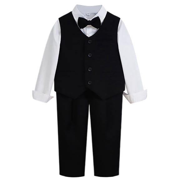 SRZYMJ Boys 4 Pieces Suits Slim Fit Kids Outfits Vest Pants Sets Black Blue Formal Dresswear for Boy Black 4-5 Years