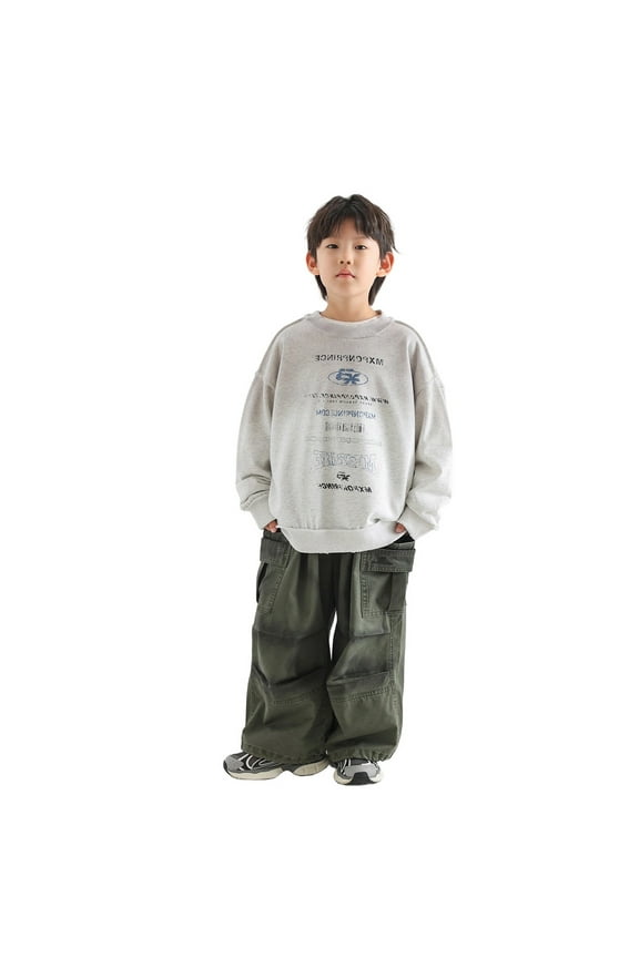 Boys Baggy Cargo Pants Casual Drawstring Loose Fit Hop Pants Flap Pockets Trousers for Streetwear Army Green 3-4 Years
