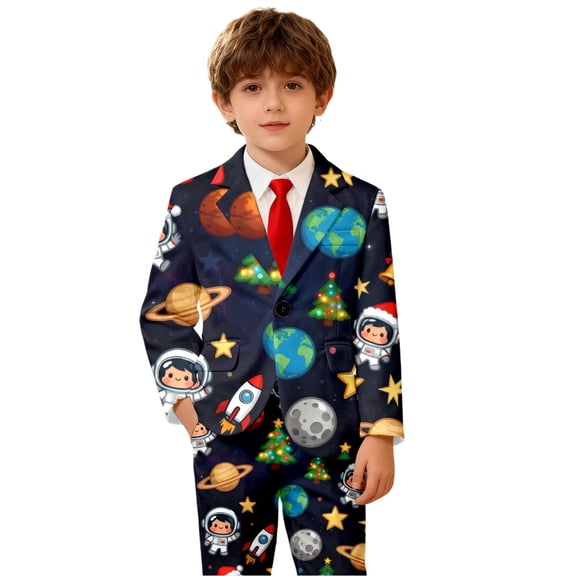 SRZYMJ Boys Christmas Formal Blazers Casual Button Suit Jackets Dress School Sport Coats Elegant Festive Jacket For Boys And Girls Holiday Party Formal Dark Blue 13-14 Years