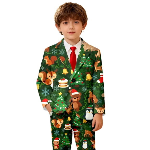 SRZYMJ Boys Christmas Formal Blazers Casual Button Suit Jackets Dress School Sport Coats Jacket For Boys And Girls Kids Children Outfit Coat Dark Green 3-4 Years