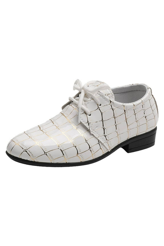 Boys Classic PU Leather School Uniform Oxfords Casual Dress Shoes Loafers Flats White 4.5-5 Years