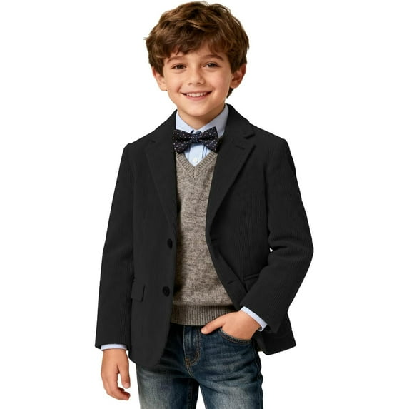 SRZYMJ Boys Corduroy Blazer Jacket Retro Casual Sport Coat Western Cowdoy Kids Suit Jacket for Boy Formal Wedding School Black 7-8 Years