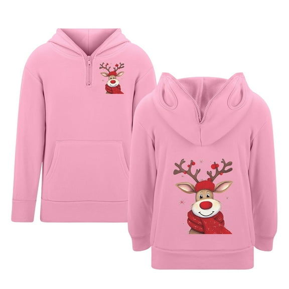 SRZYMJ Boys Girls Half Zip Hooded Sweatshirt Featuring Zipper Eyelets and Front Pocket for Casual Kids Wear Pink 3-4 Years