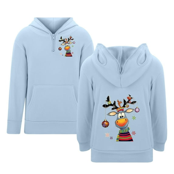SRZYMJ Boys Girls Half Zip Hooded Sweatshirt with Zipper Eyelets and Front Pocket for Casual Wear Light Blue 5-6 Years