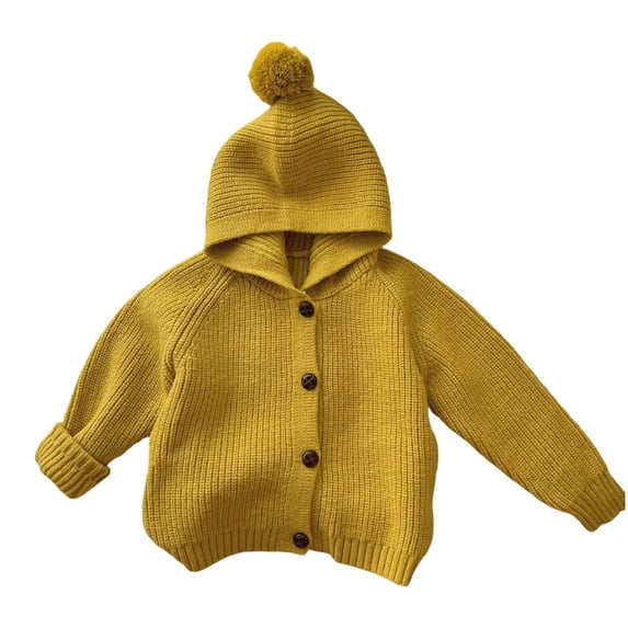 SRZYMJ Boys Girls Hooded Cardigan Sweater Soft Knit Fall Winter Coats Jackets With Design Details For Kids And Children Yellow 5-6 Years