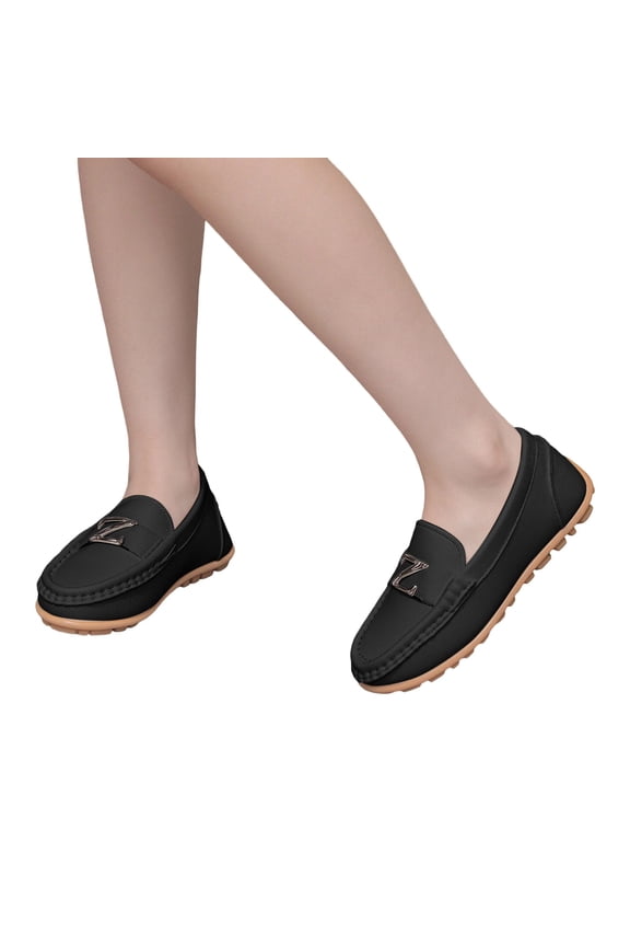 Boys Girls Loafers Dress Flats Slip-On Oxford Casual Moccasins School Walking Boat Shoes Black 2.5-3 Years
