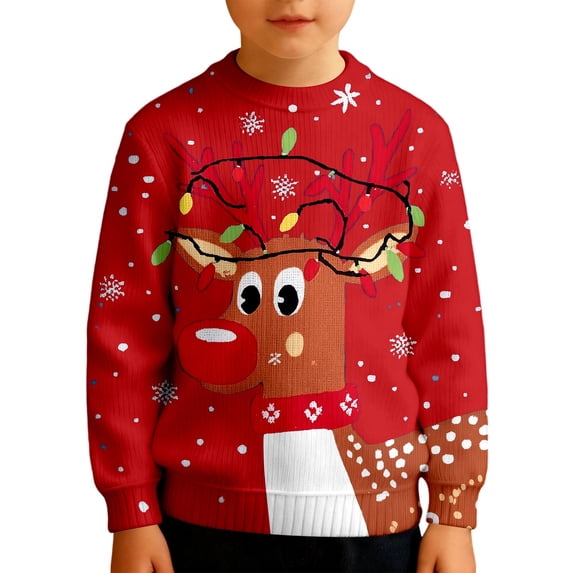 SRZYMJ Boys Girls Christmas Sweatshirt Kids Xmas Sweater Pullover Shirts Red 7-8 Years