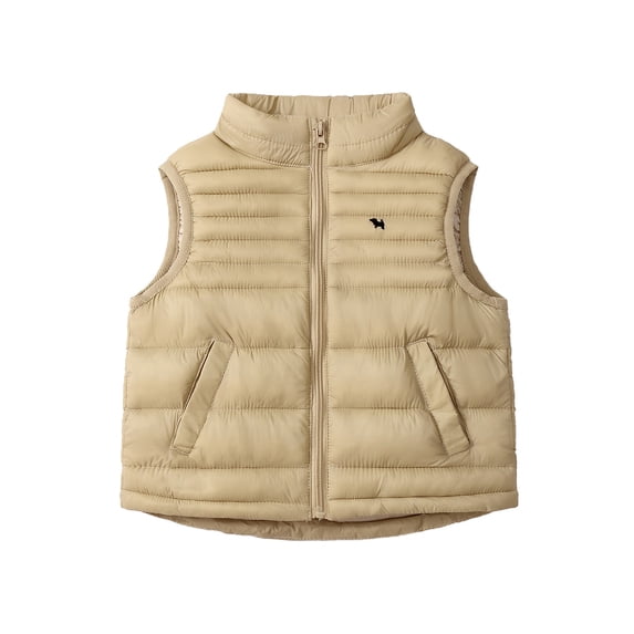 SRZYMJ Boys Lightweight Quilted Vest With Stand Collar Sleeveless Jacket For Kids And Toddlers Outerwear Khaki 5-6Years